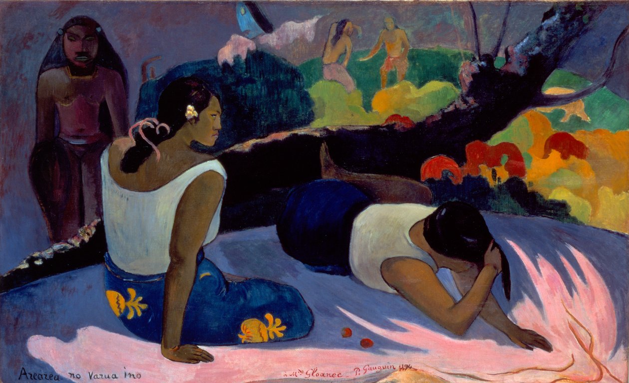 Tahitiano:  Arearea no varua ino Mujeres tahitianas recostadas o La diversión del espíritu maligno de Paul Gauguin