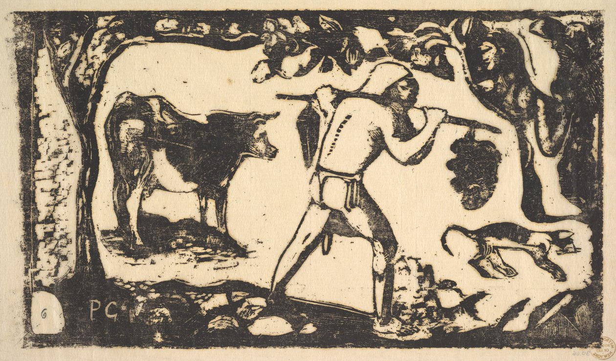 Tahitiano llevando plátanos, 1898-99 de Paul Gauguin