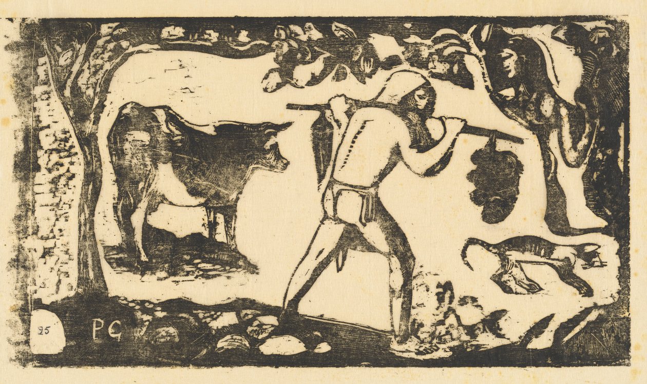 Tahitiano llevando plátanos, in or after 1895 de Paul Gauguin