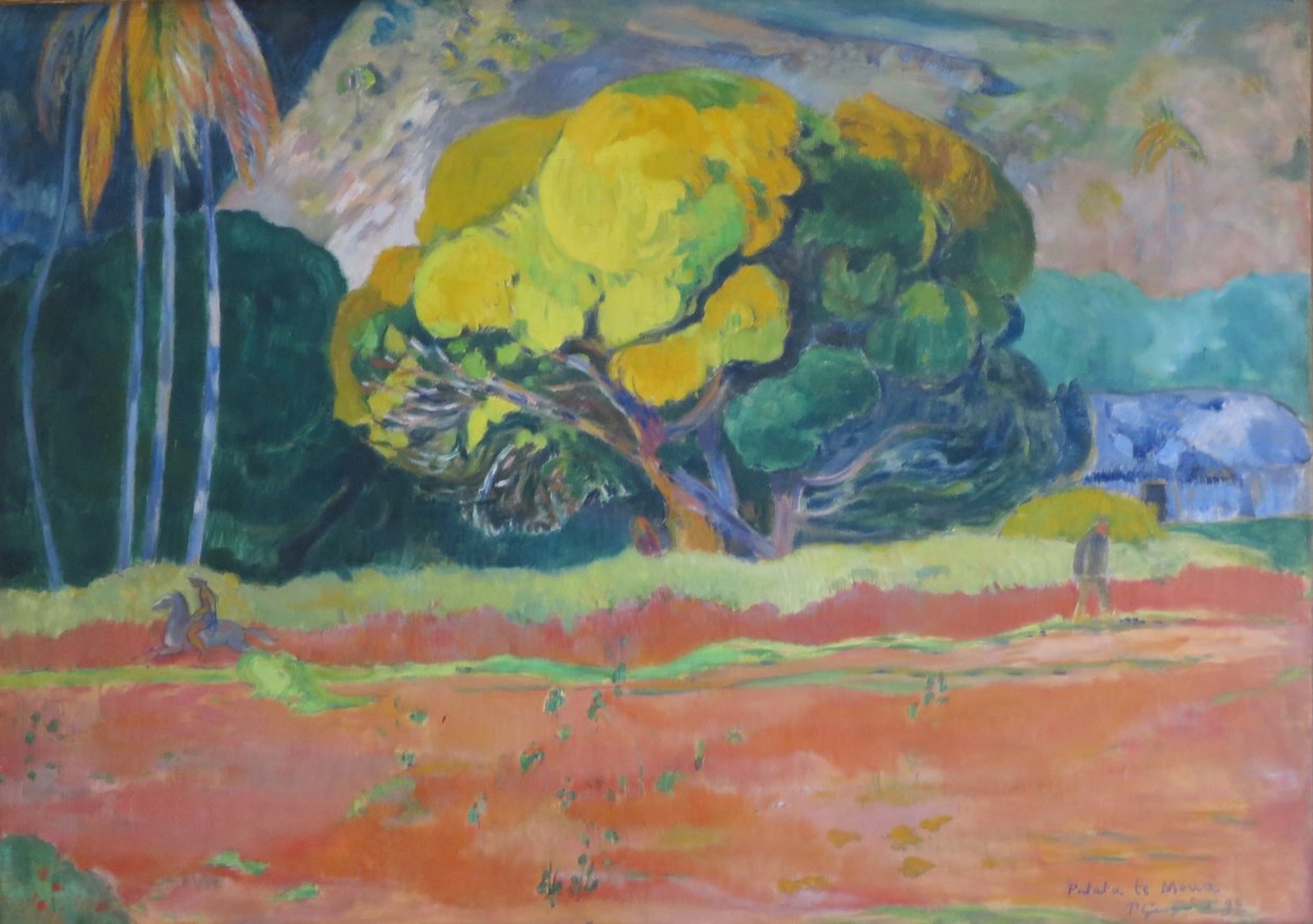 Tahitiano:  Fatata te moua Al pie de una montaña de Paul Gauguin