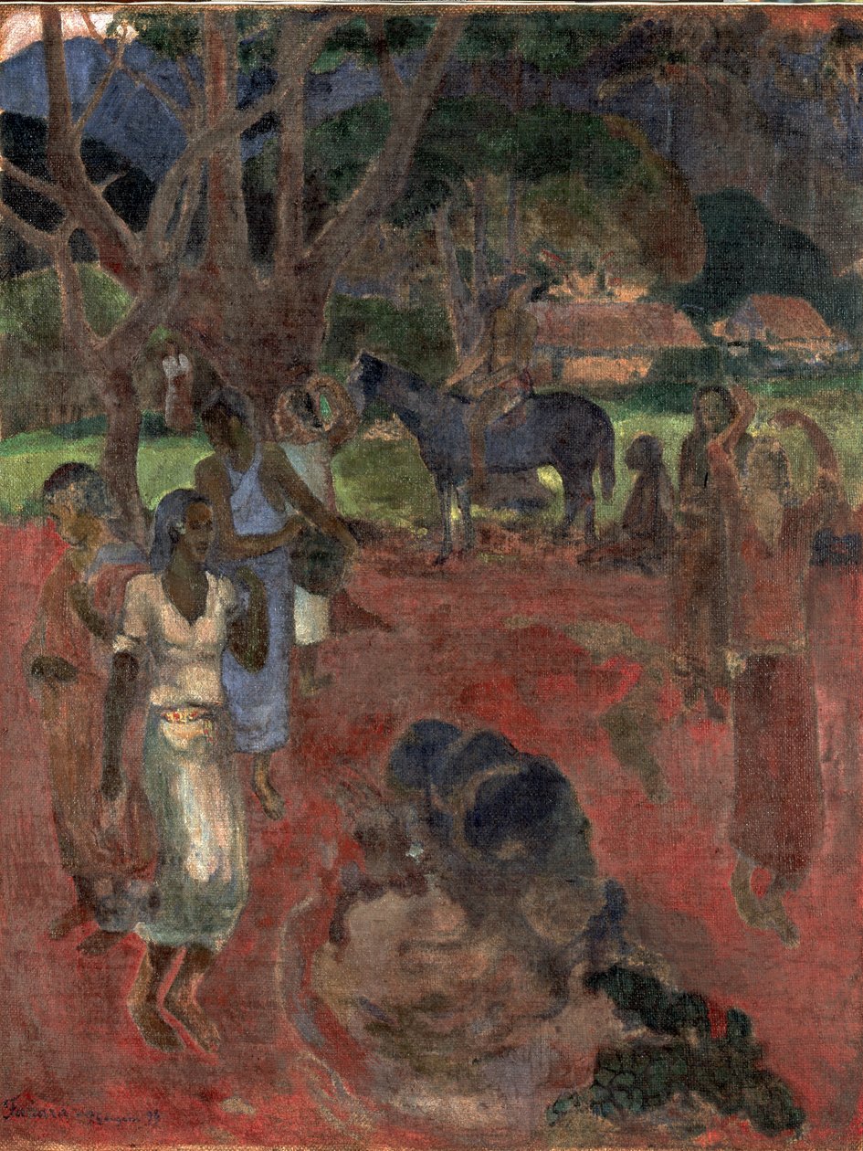 Paisaje tahitiano con nueve figuras de Paul Gauguin