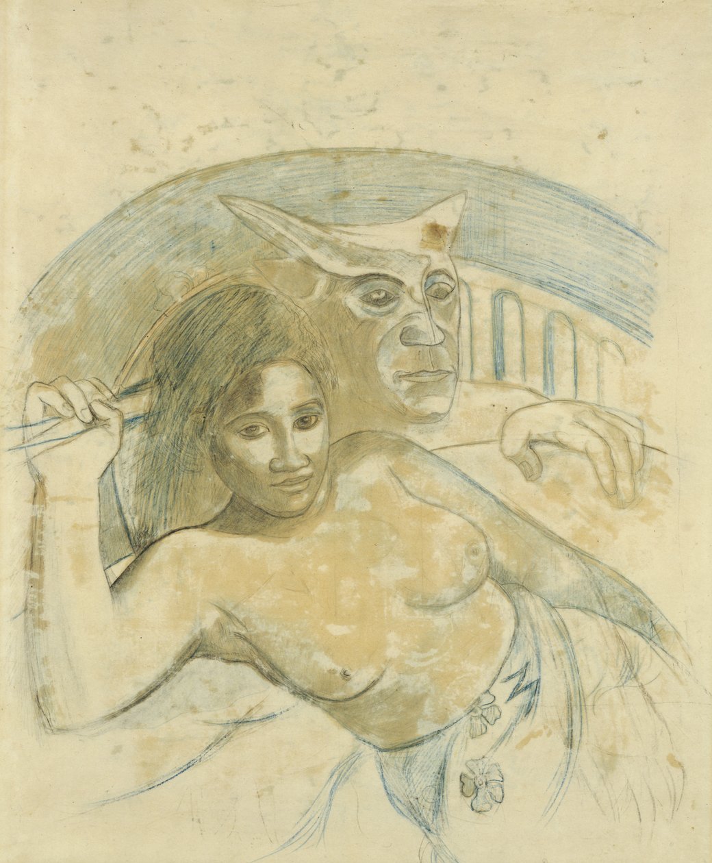 Mujer tahitiana con espíritu maligno de Paul Gauguin