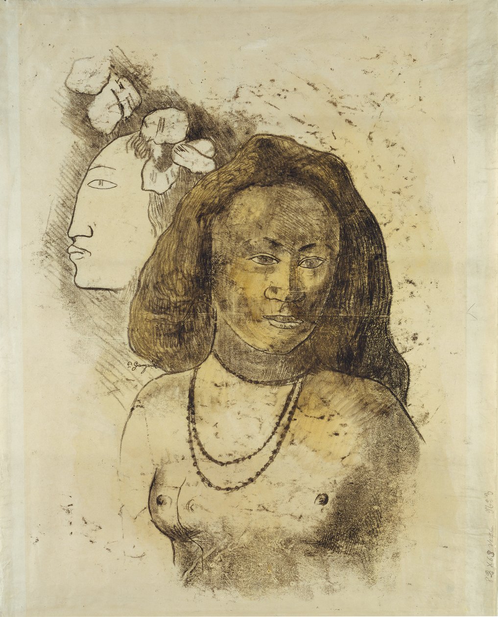 Mujer tahitiana con espíritu maligno, c.1899-1900 (monotipo con acuarela sobre papel) de Paul Gauguin