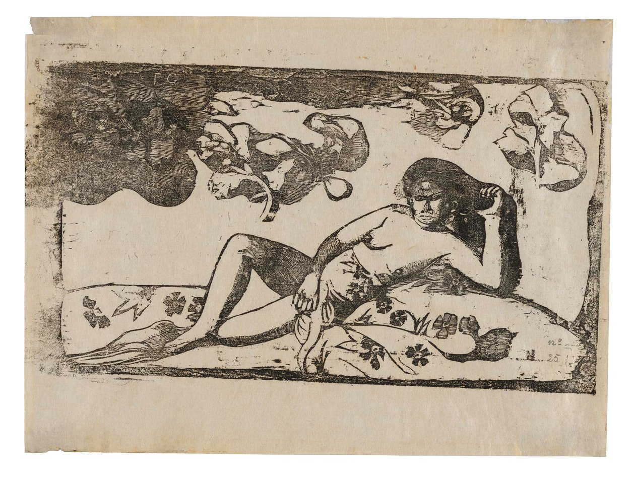 Te arii vahine-opoi (Mujer con mangos-cansada), de la serie de grabados tardíos en madera de Paul Gauguin