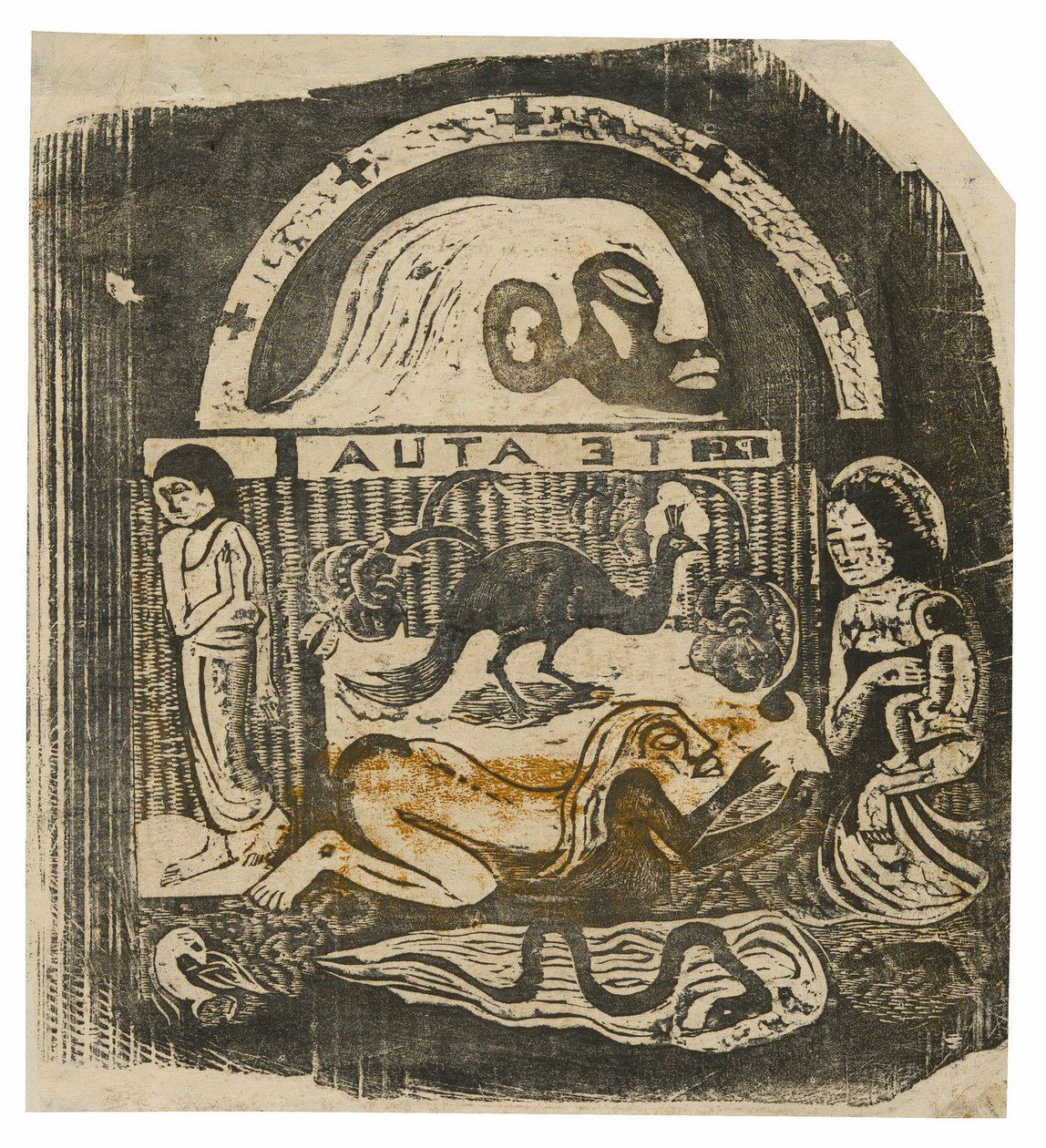 Te atua (El Dios), de la serie de grabados en madera tardíos de Paul Gauguin