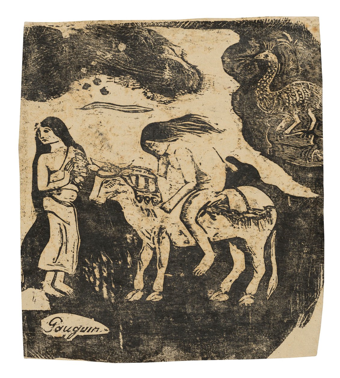 El rapto de Europa, de la serie de xilografías tardías de Paul Gauguin