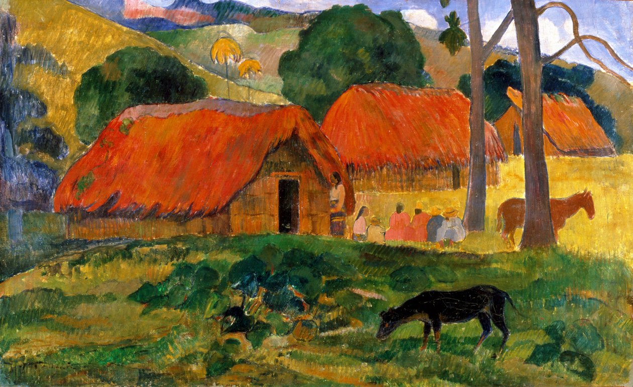 Las tres cabañas, Tahití de Paul Gauguin