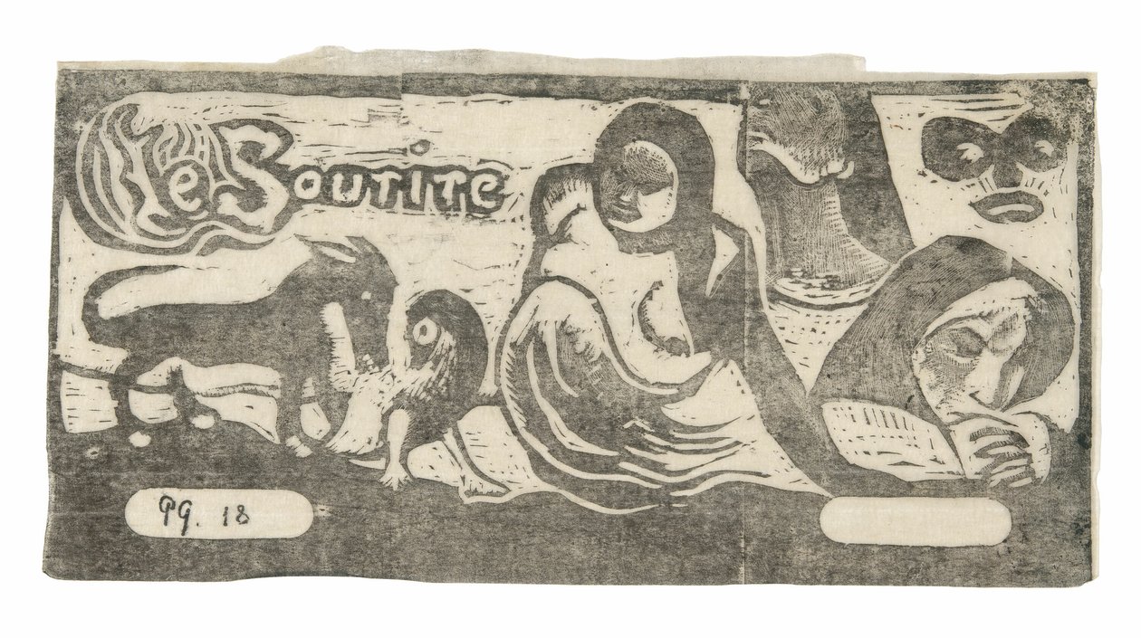 Tres Personas, una Máscara, un Zorro y un Pájaro, cabecera para Le sourire de Paul Gauguin