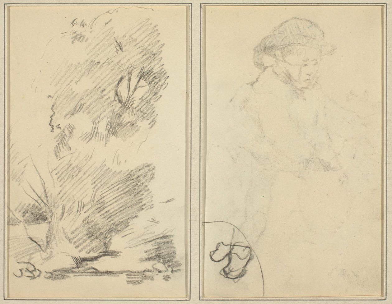 Árboles; boceto de un niño bretón (reverso) de Paul Gauguin