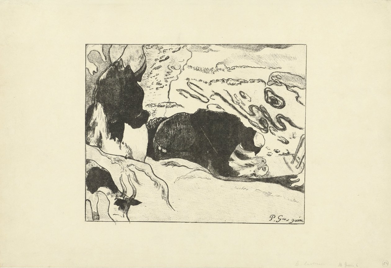 Dos lavanderas lavan ropa cerca del agua Les Lavanderes de Paul Gauguin