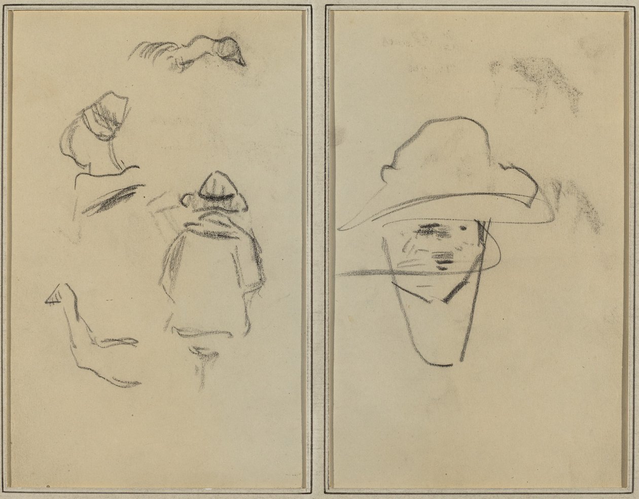 Dos figuras bretonas y estudios de dos gansos; Hombre con sombrero (verso) de Paul Gauguin