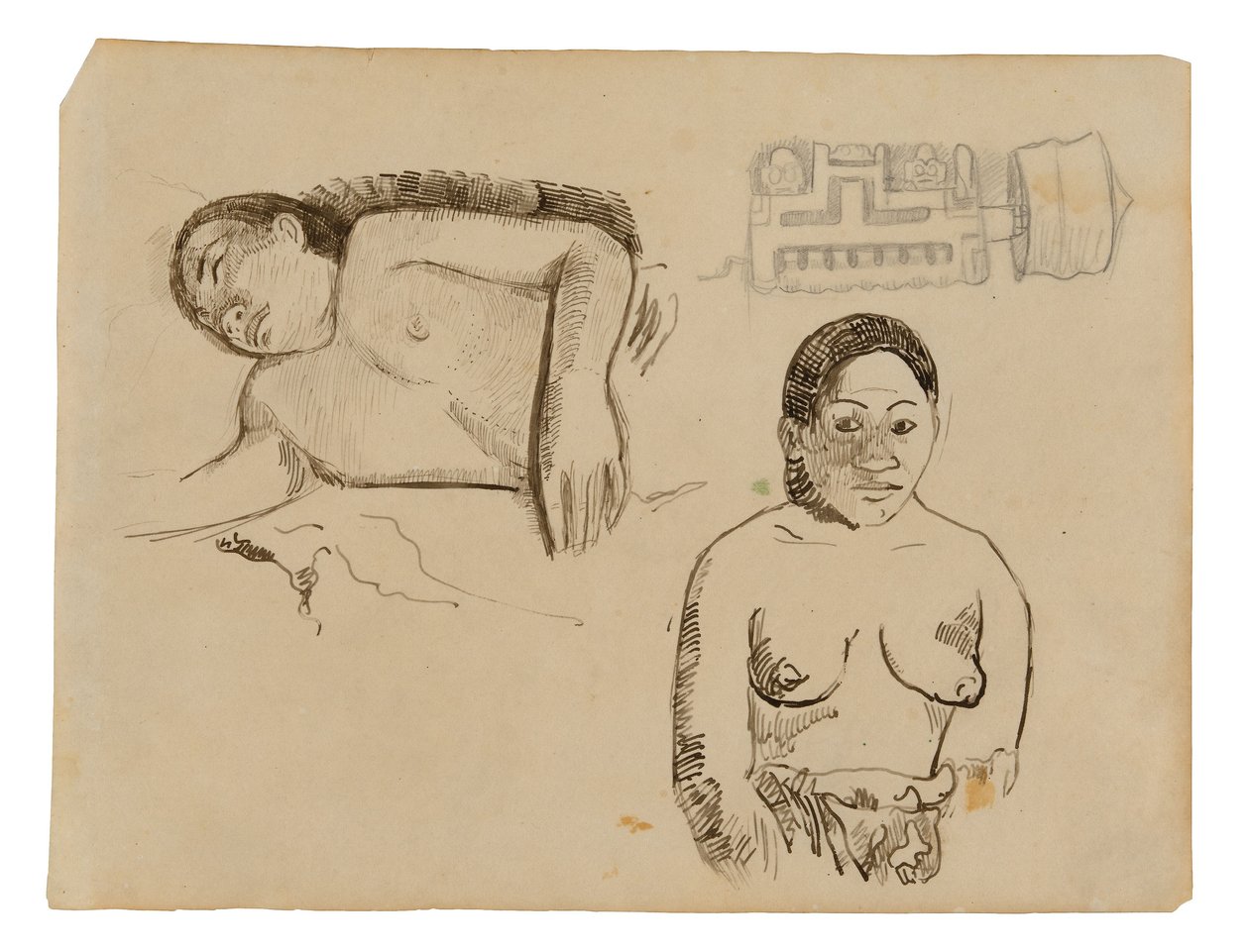 Dos mujeres tahitianas y un tapón marquesano de Paul Gauguin