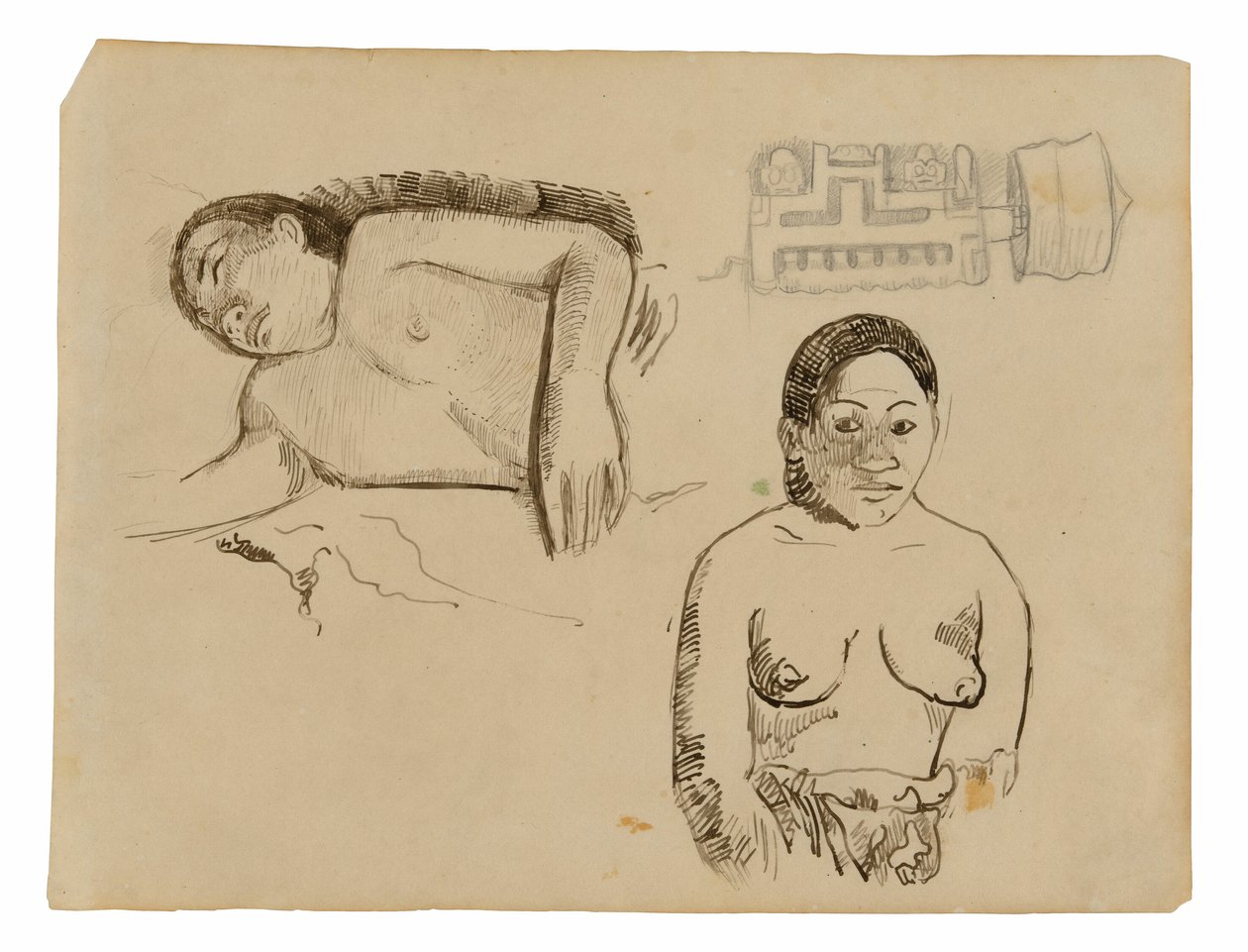 Dos mujeres tahitianas y un tapón marquesano de Paul Gauguin