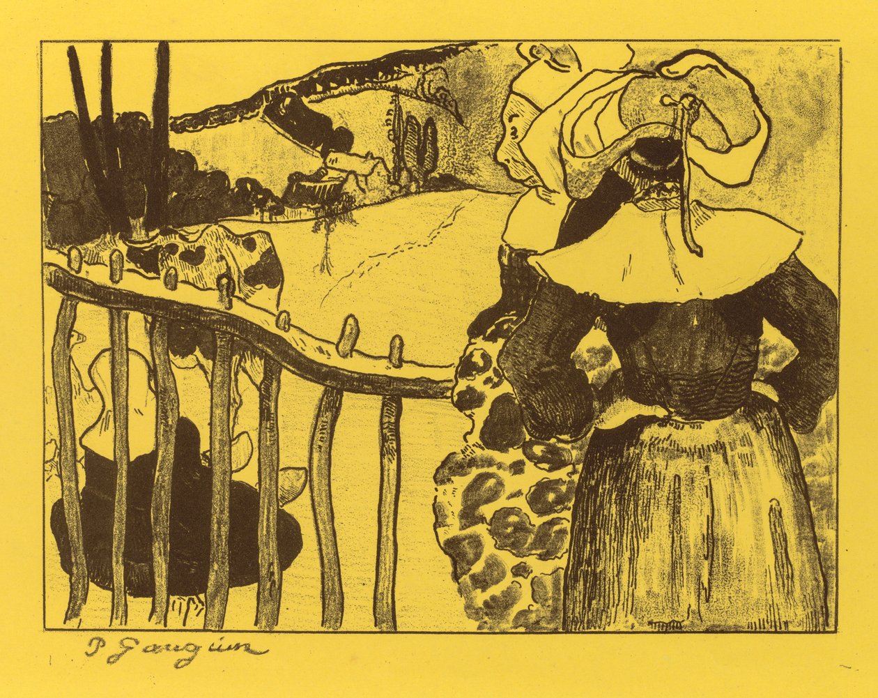 Suite Volpini: Mujeres bretonas junto a una puerta (Bretonnes à la Barrière) de Paul Gauguin