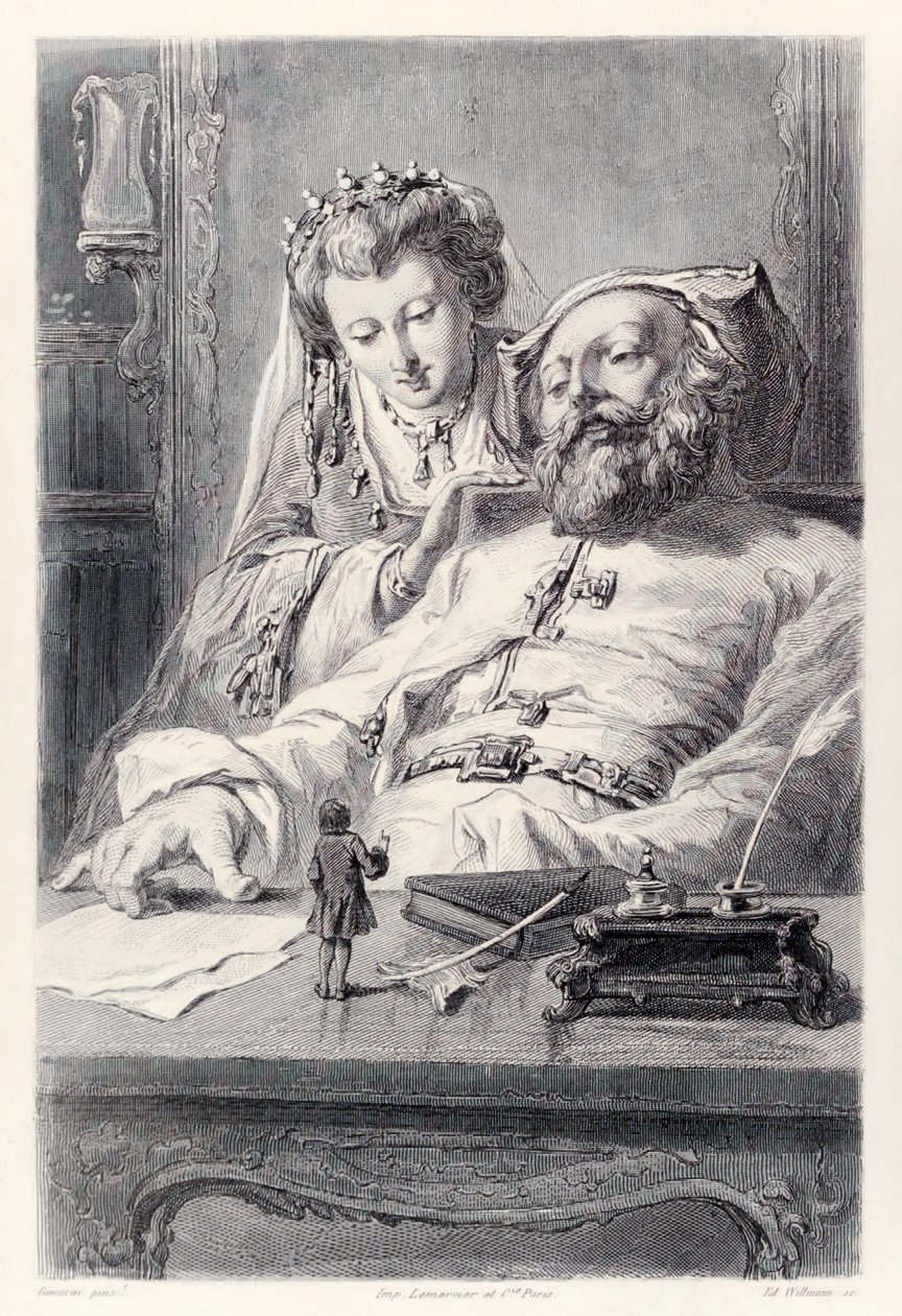 Frontispicio de la edición francesa de Los viajes de Gulliver de Jonathan Swift de Paul Gavarni