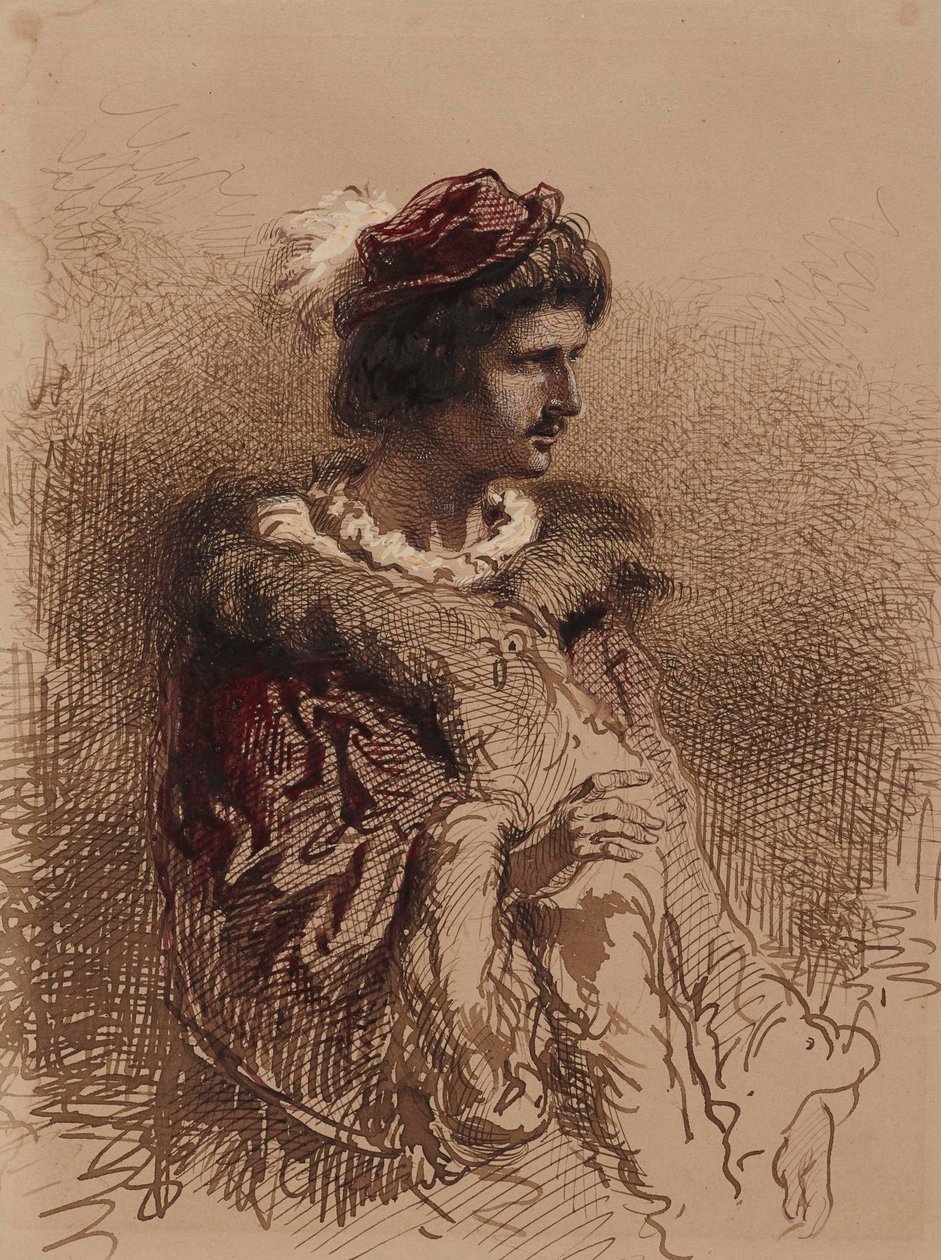 Figura masculina de medio cuerpo con traje del siglo XVI de Paul Gavarni