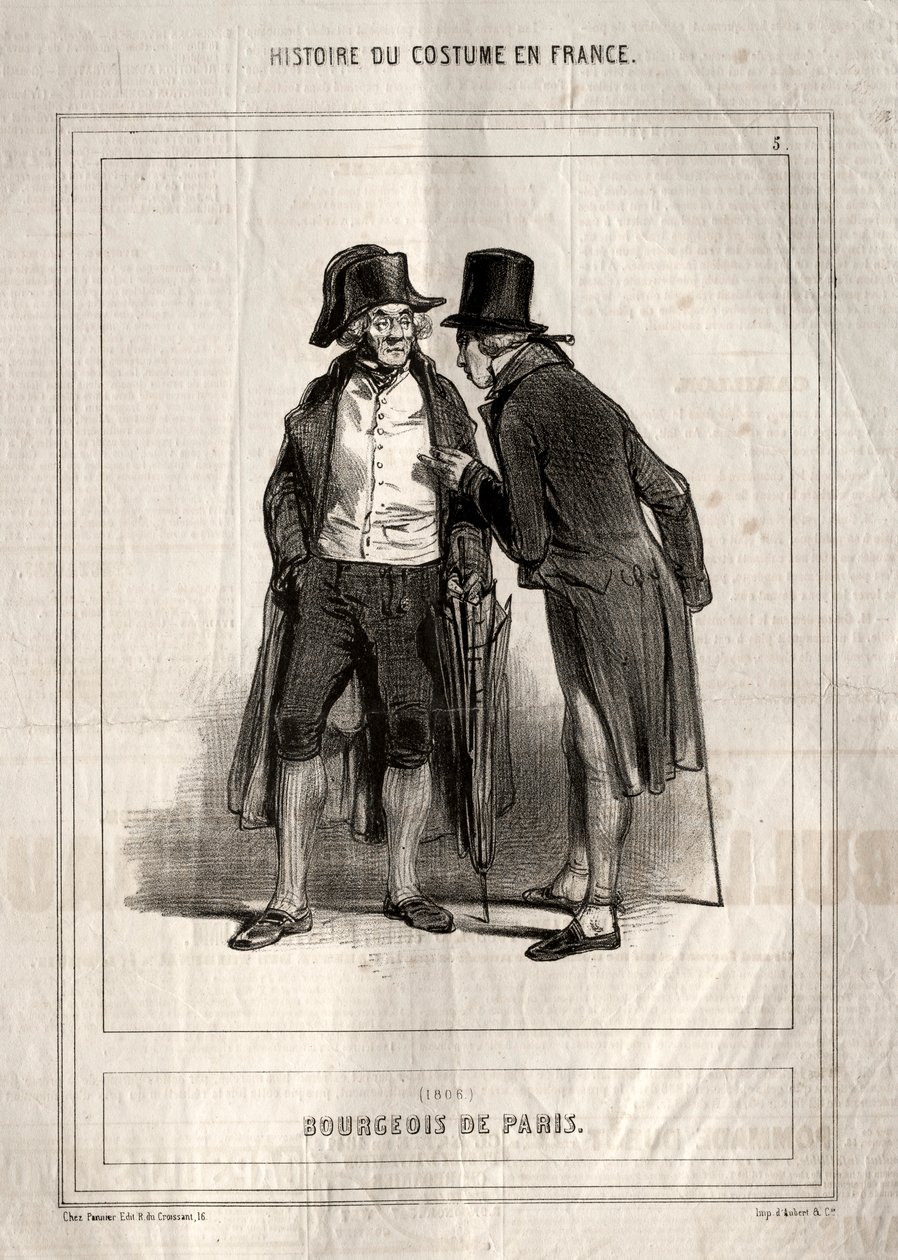 Historia del Traje en Francia: Burgués de París, 1843 de Paul Gavarni