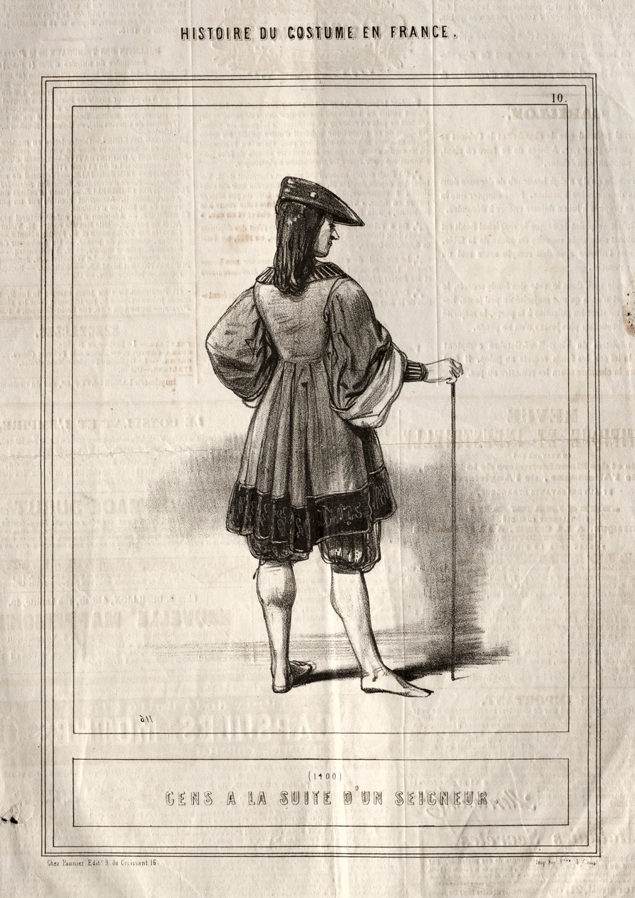 Historia del Traje en Francia: Gente al servicio de un señor, 1843 de Paul Gavarni