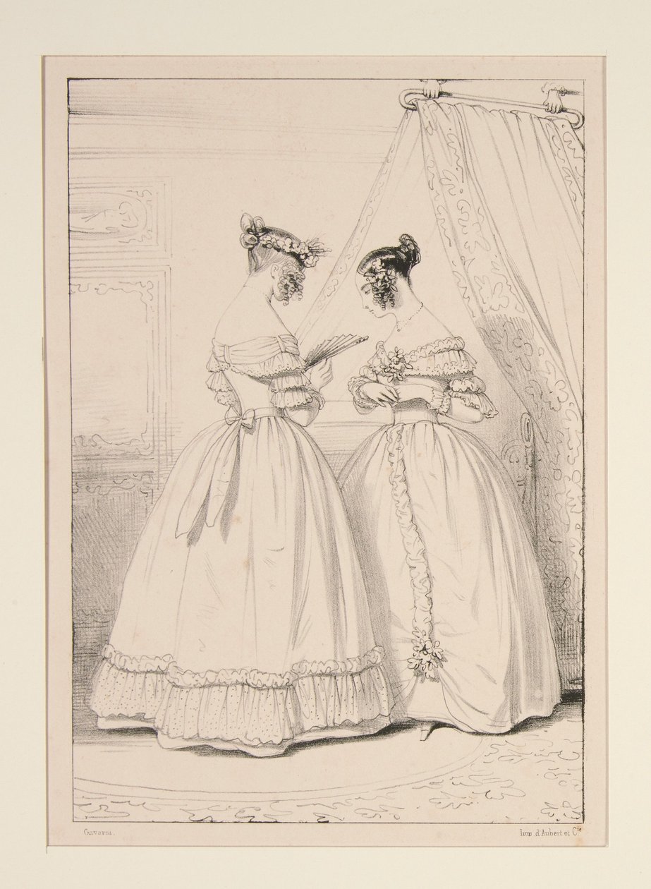 ENERO DE 1838. Vestido de crepé adornado con un volante de tul bouillonne. de Paul Gavarni