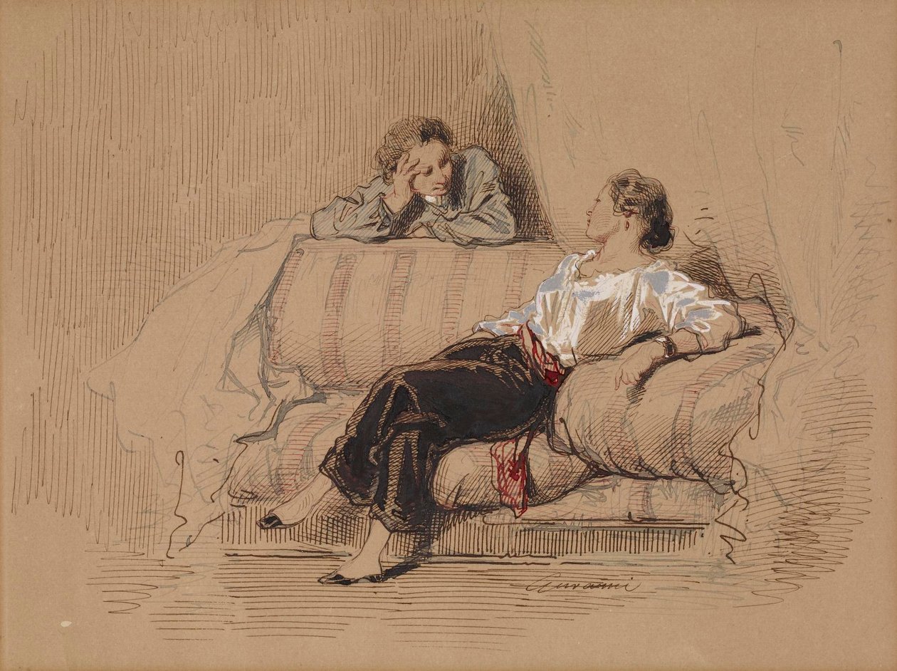 Dama en un sofá de Paul Gavarni