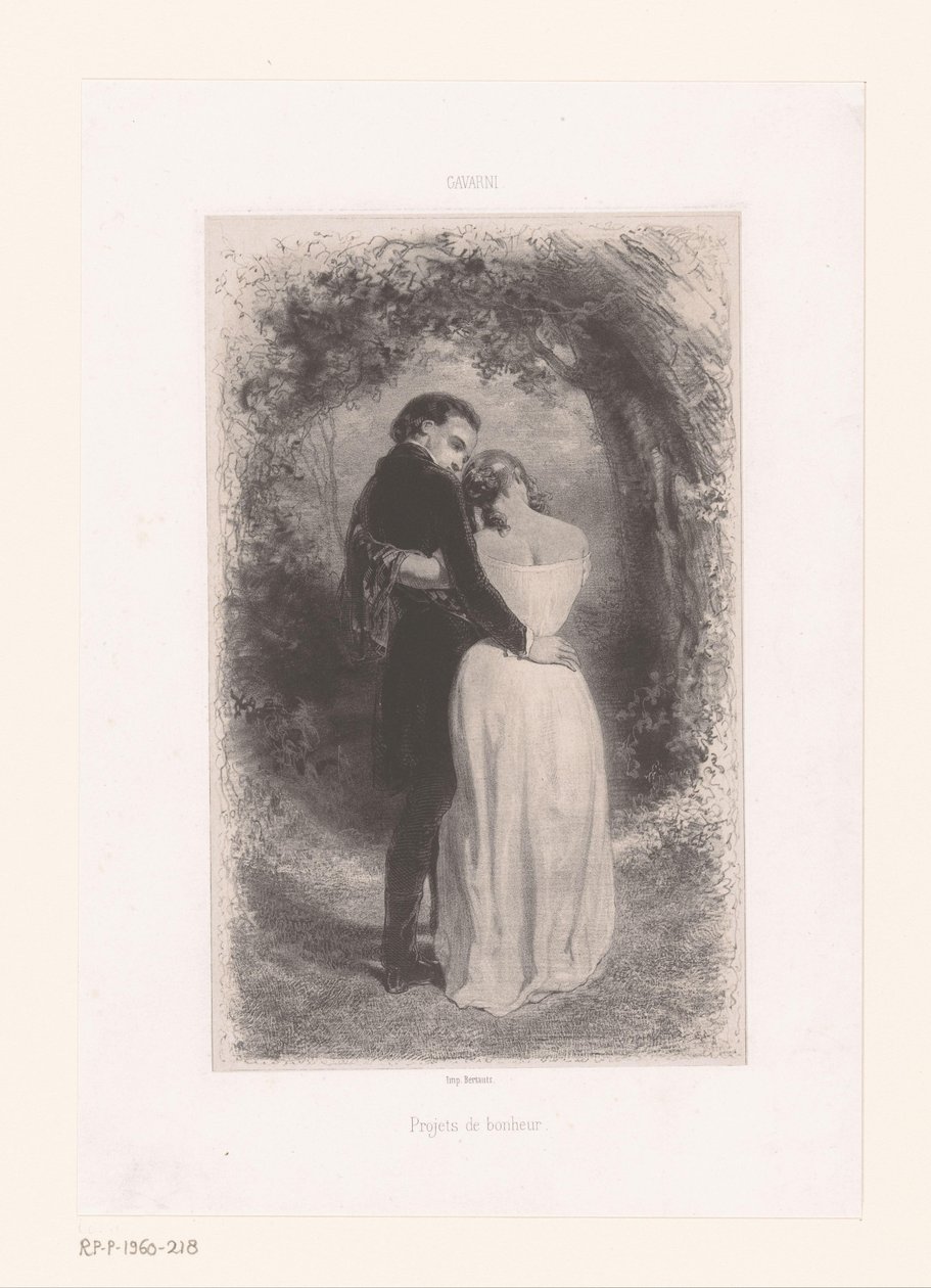 Pareja de enamorados en un sendero del bosque
Projets de bonheur (título en el objeto) de Paul Gavarni