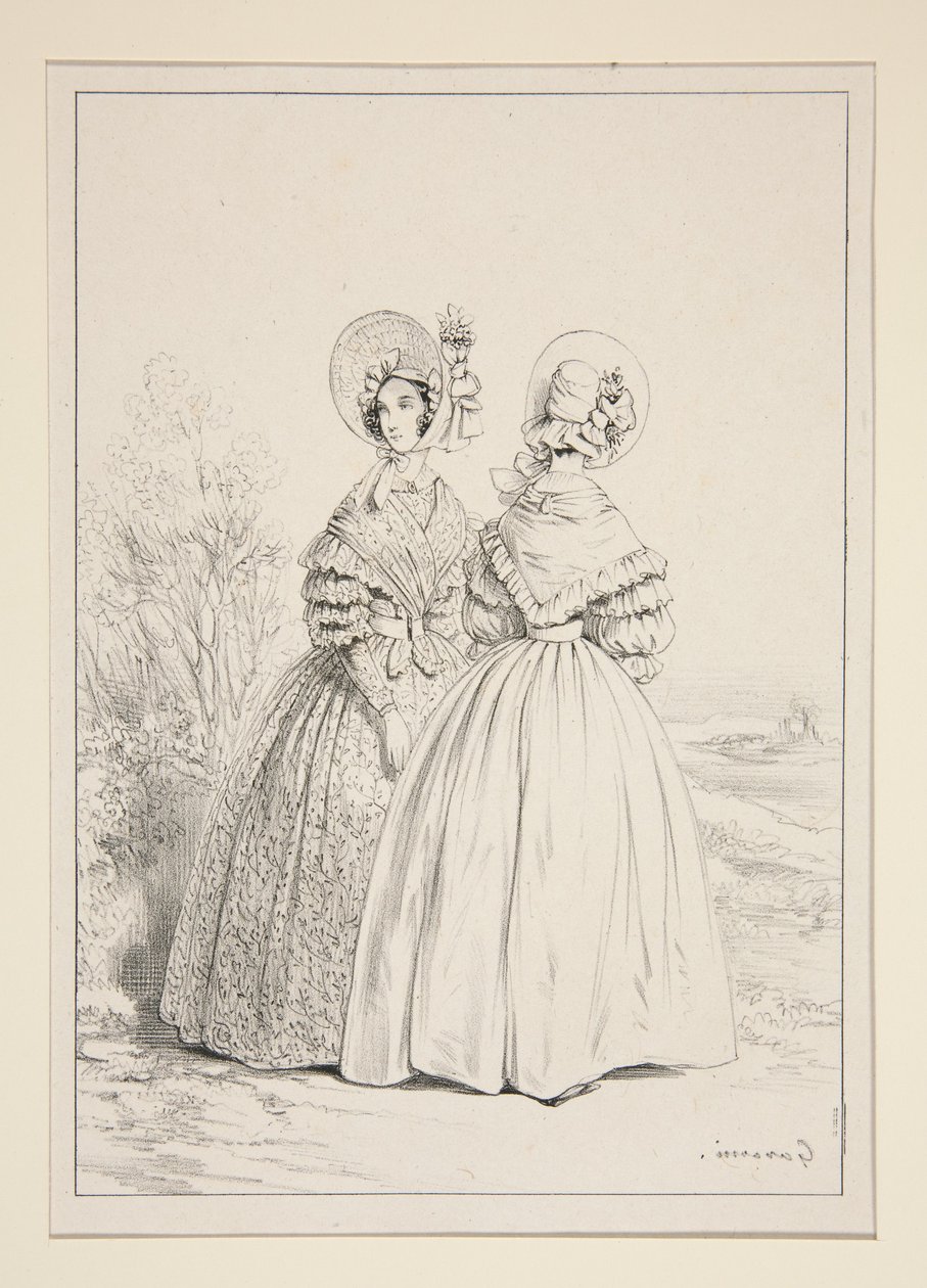 MAYO DE 1837. Gorro (sic) con cordón y ramo de violetas; ... de Paul Gavarni