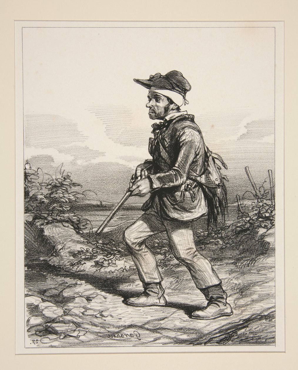 Sr. Gontard (du Clos-Gorju), gran propietario, elector elegible, de caza al amanecer (De la serie: Types Contemporaines) de Paul Gavarni