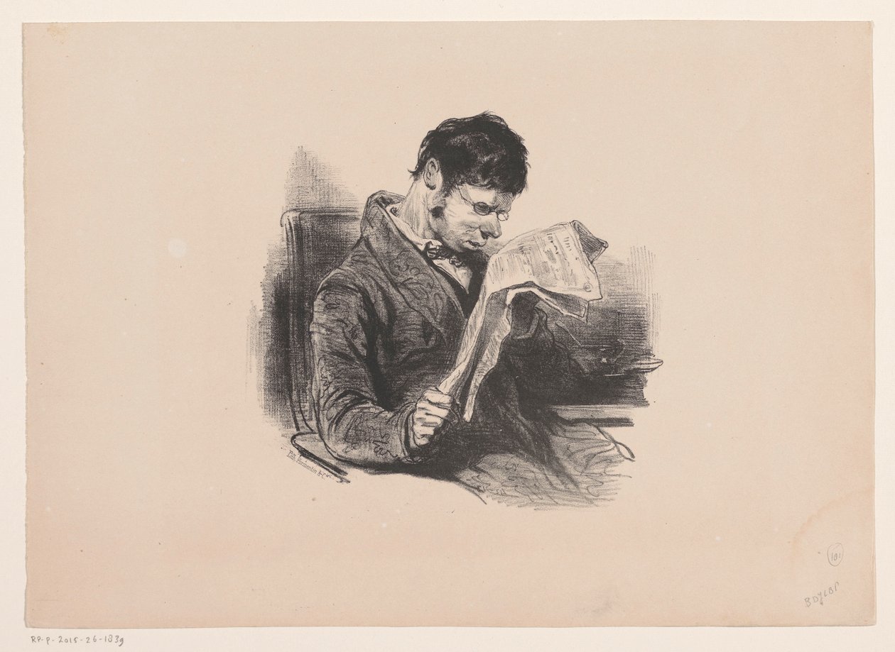 Un hombre en bata, leyendo el periódico de Paul Gavarni