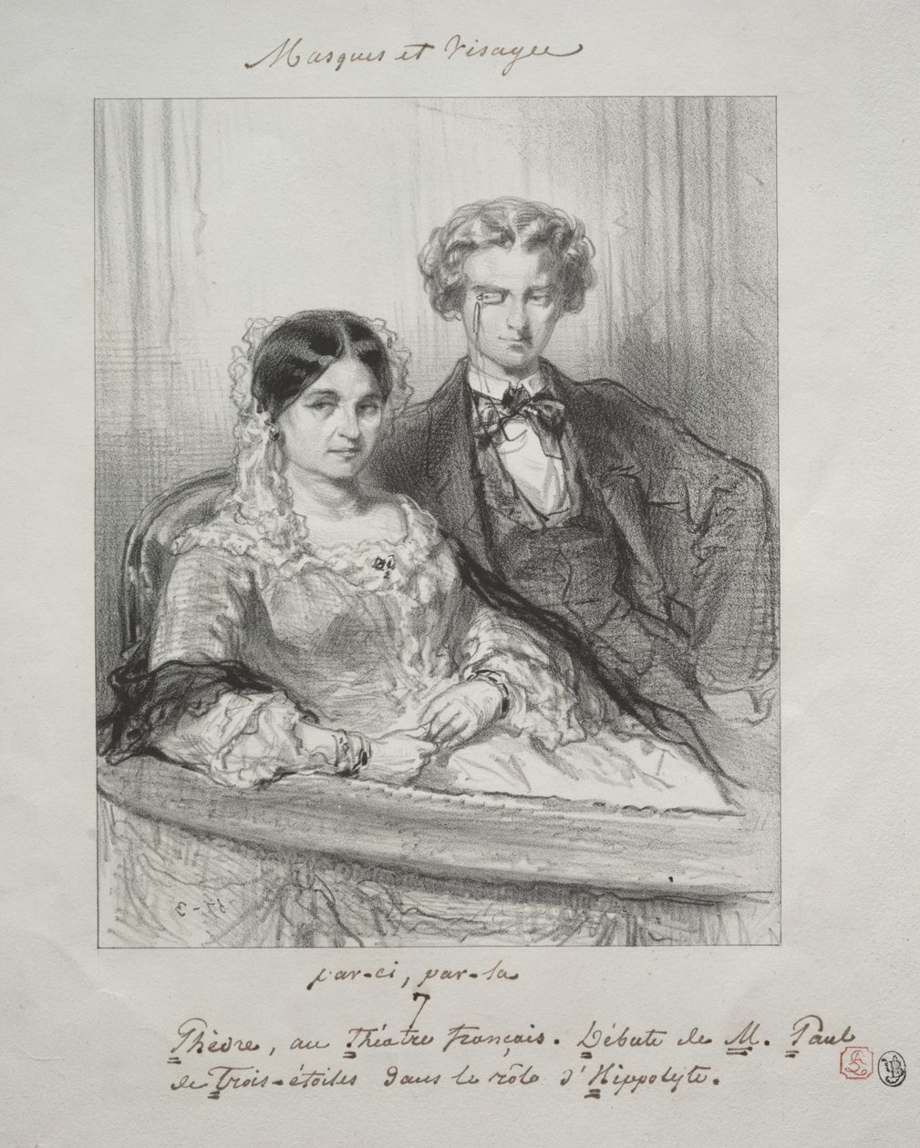 Masques et visages: Paric, par-la: Phèdre en el Théâtre-Français Debut de M. Paul de Trois-Etoiles en el papel de Hippolyte de Paul Gavarni