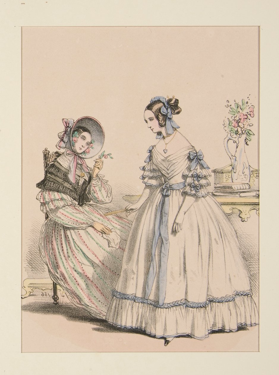 NOVIEMBRE 1838. Vestido pañuelo de pelo de cabra con rayas de pedrería; de Paul Gavarni