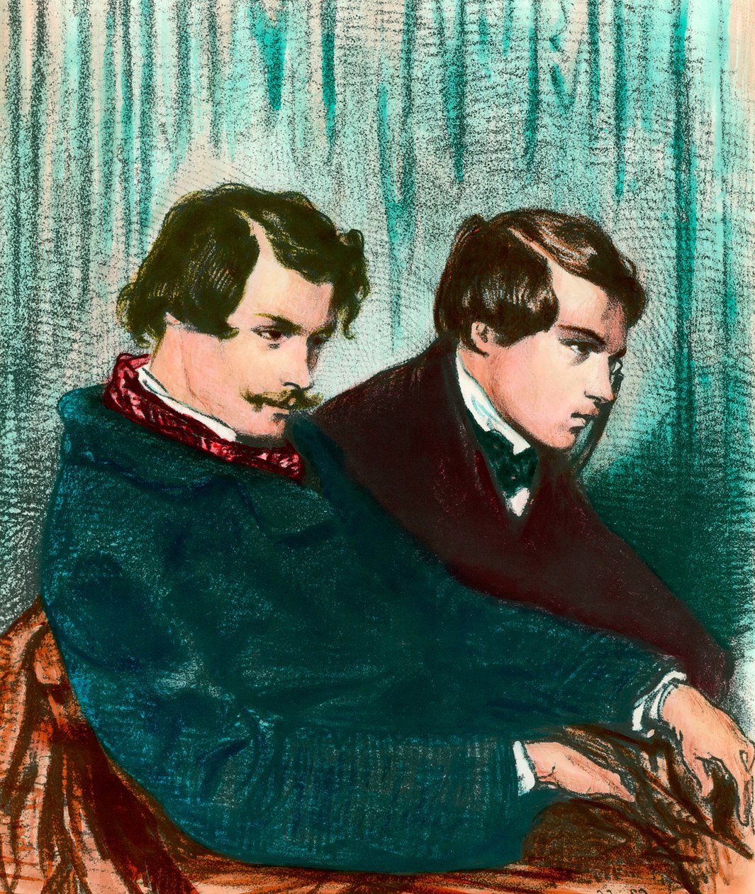 Retrato de Edmond Goncourt (1822-1896) y Jules Goncourt (1830-1870) hermanos escritores de Paul Gavarni