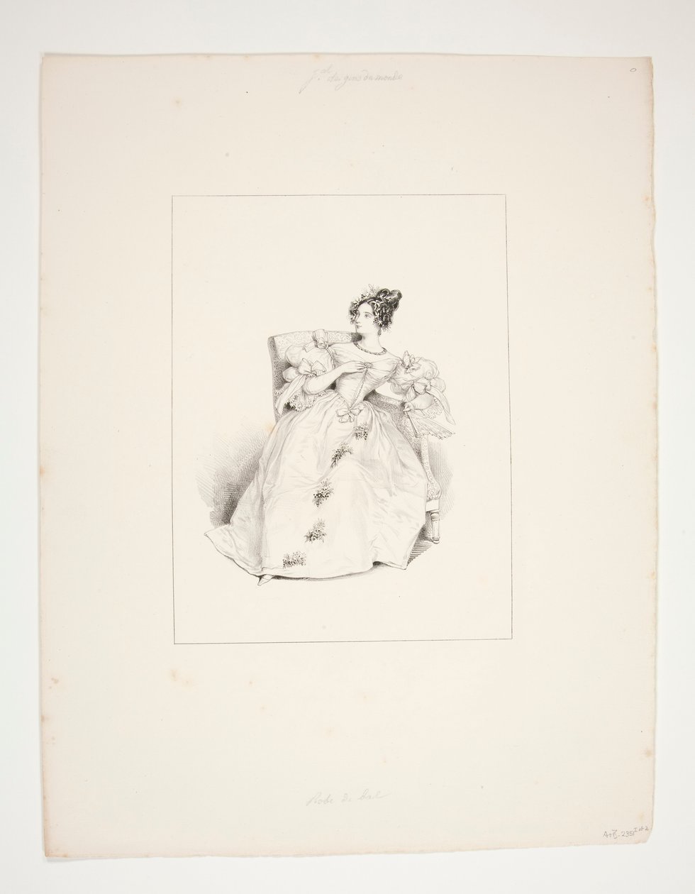 VESTIDO DE BOLA. Peinado Jouenne, flores Nattier. de Paul Gavarni