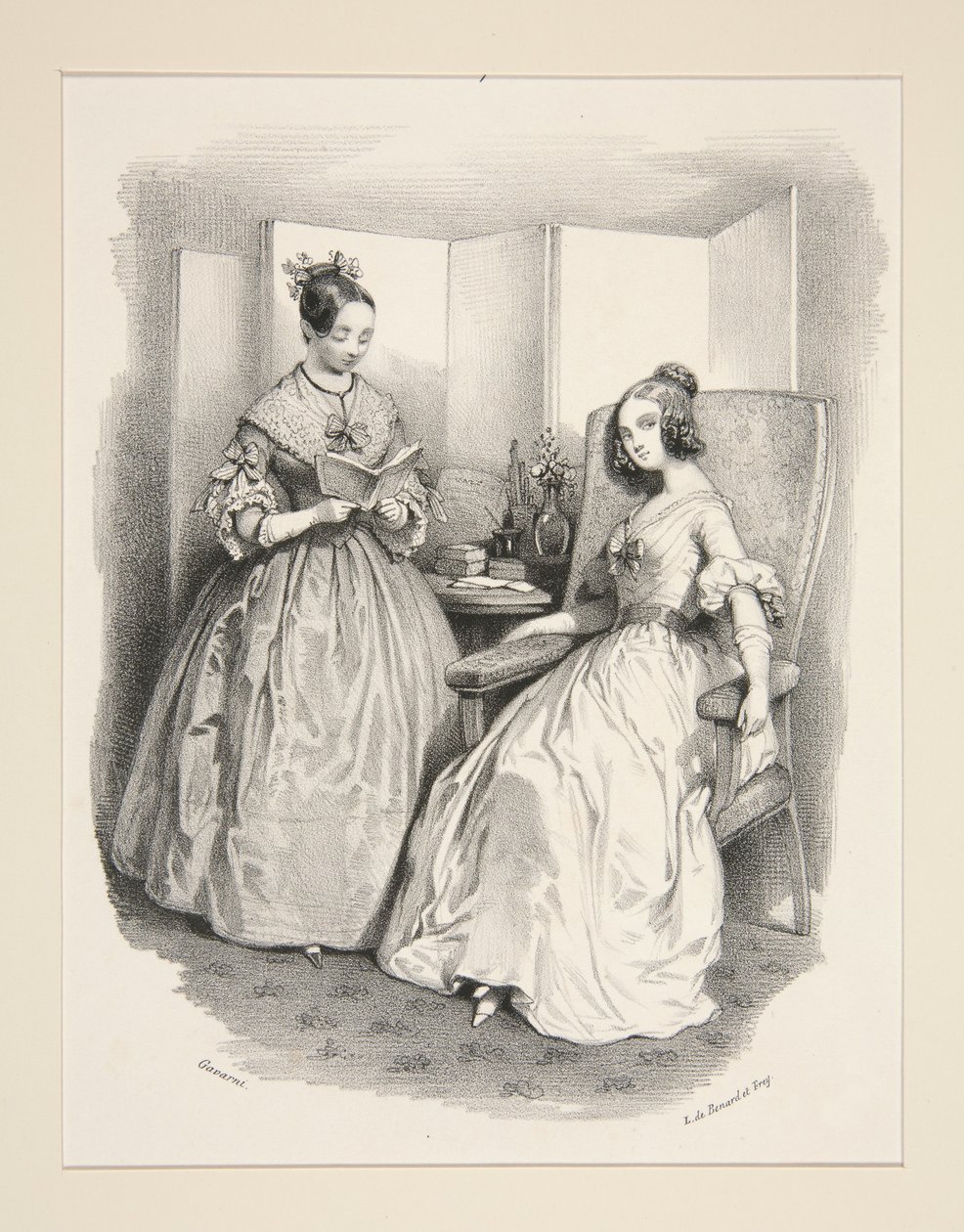 VESTUARIO DE NOCHE. Vestidos de seda. Cintas de terciopelo. de Paul Gavarni