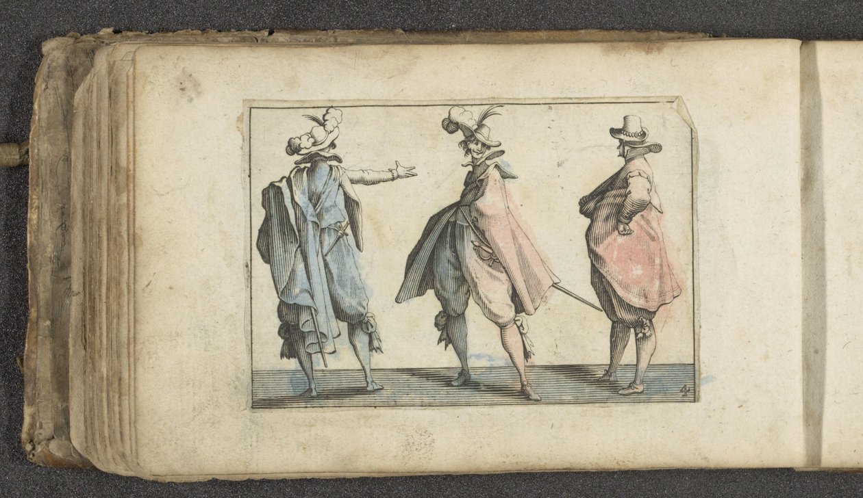 Tres actores con abrigos largos Un folleto de Newes Reiss para los jóvenes (título de la serie) de Paul Göttich