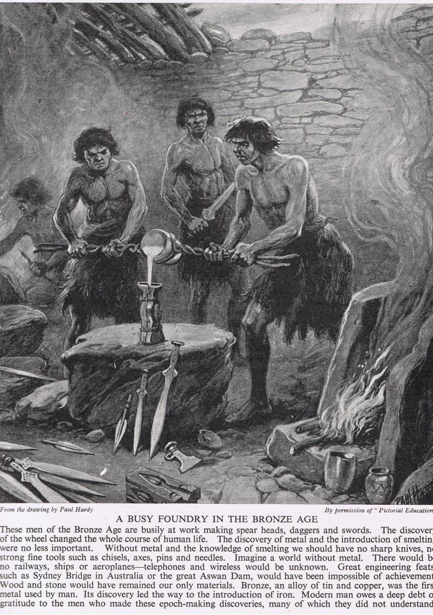 Una fundición ocupada en la Edad del Bronce, ilustración de 