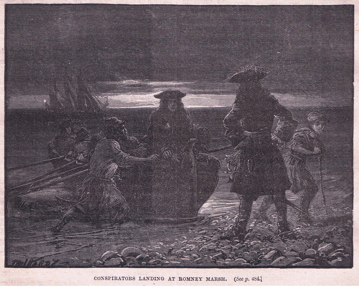 Conspiradores desembarcando en Romney Marsh AD 1696 de Paul Hardy