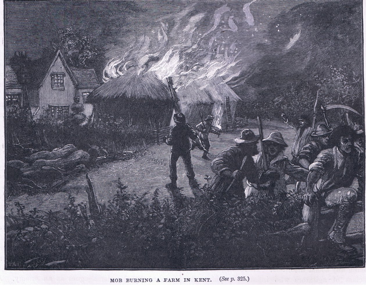 Multitud incendiando una granja en Kent en 1830 de Paul Hardy