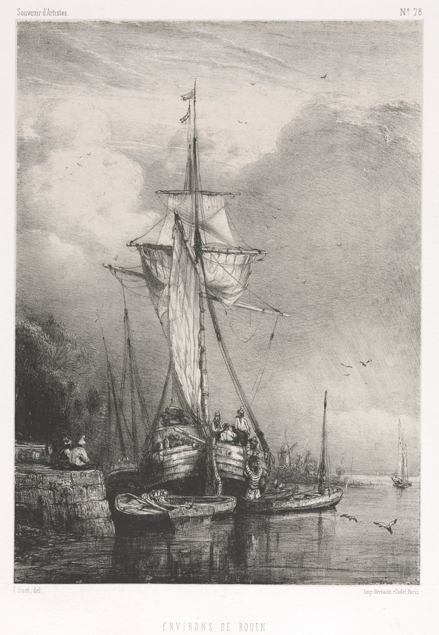Recuerdos de Artistas No. 78: Seis Marinas: Alrededores de Rouen, 1832 de Paul Huet