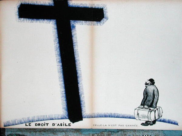 La cruz cristiana y el derecho de asilo, ilustración de "Parlons Francais". de Paul Iribe
