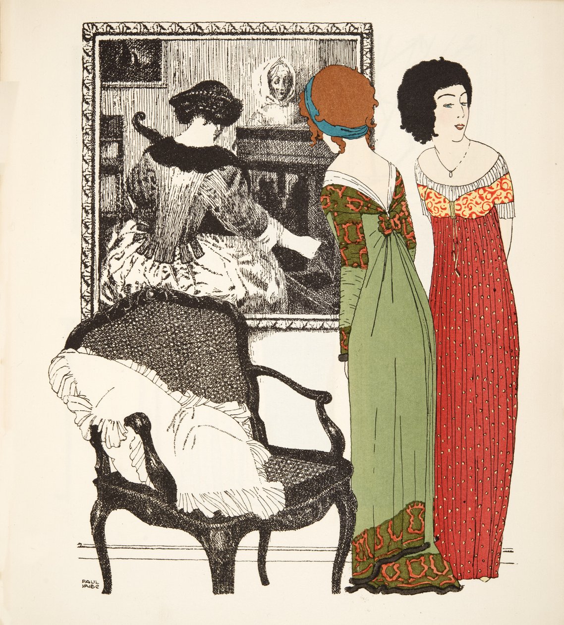 Dos vestidos de línea imperio de Les Robes de Paul Poiret pub. 1908 de Paul Iribe