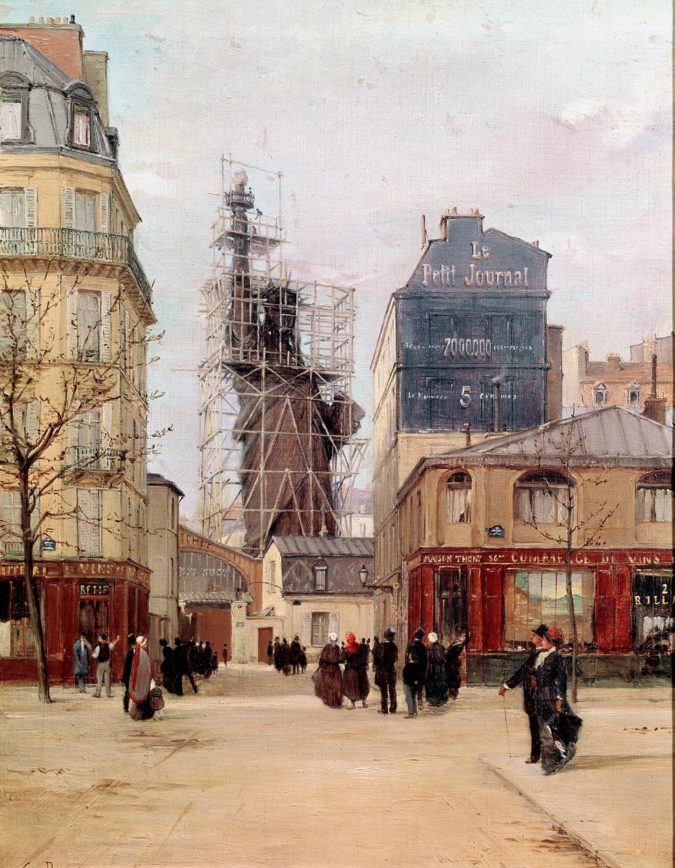 La Libertad iluminando el mundo. La estatua de la Libertad hecha por Frédéric Auguste Bartholdi (1834-1905) en la fundición Gayet, rue de Chazelles cerca del Boulevard de Courcelles en París antes de partir hacia Nueva York en 1883. de Paul Joseph Victor Dargaud