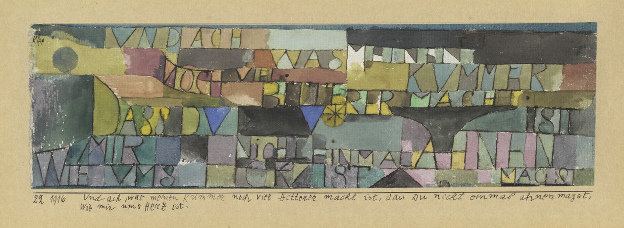 Ah, como mi pena se exacerba aún más cuando ni siquiera te dignas sospechar las emociones de mi corazón de Paul Klee