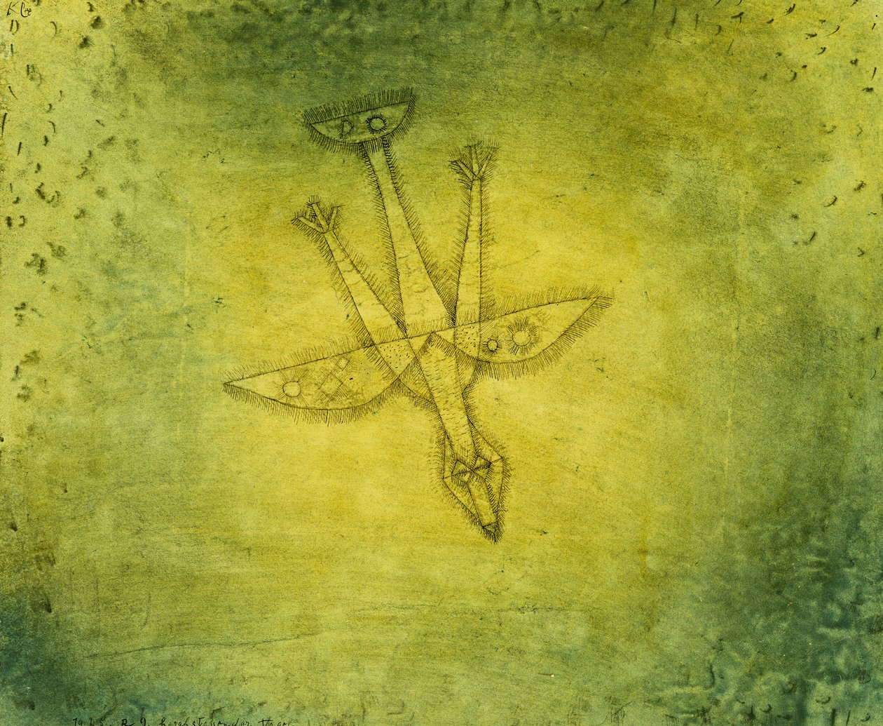 Abajo el pájaro más problemático; Herabstossender Vogel de Paul Klee