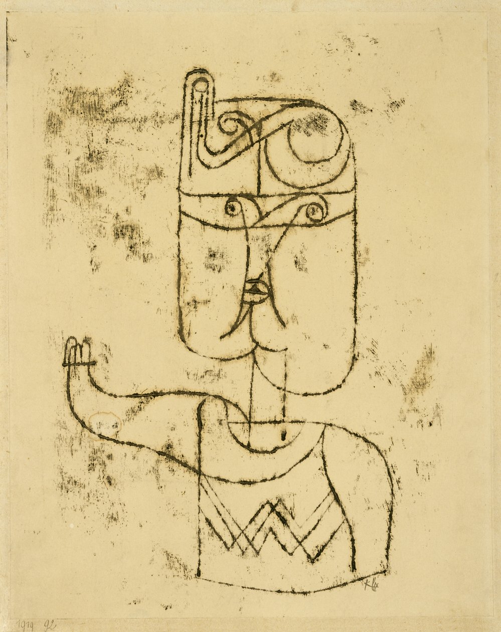 Mathematisches Bildnis. 1919 (dibujo al óleo sobre papel, montado sobre cartón) de Paul Klee