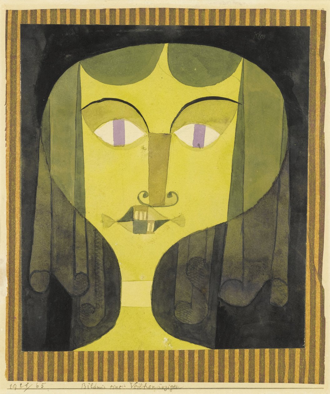 "Retrato de una mujer de ojos violetas" Acuarela de Paul Klee (1879-1940) - 1921 - Tamaño 22,1x19 cm Colección Privada de Paul Klee