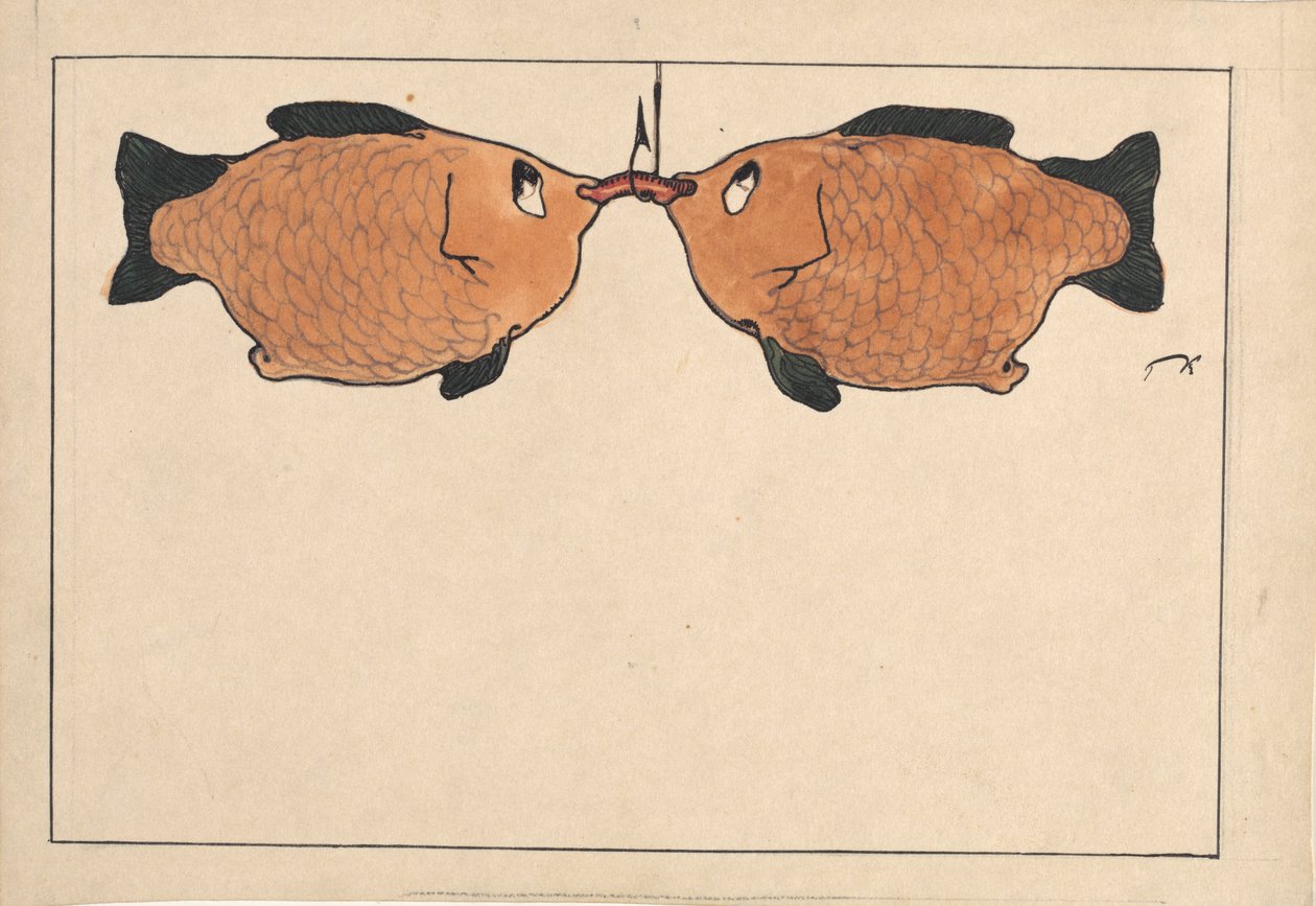 Sin título Dos peces, un anzuelo, un gusano, 1901 de Paul Klee