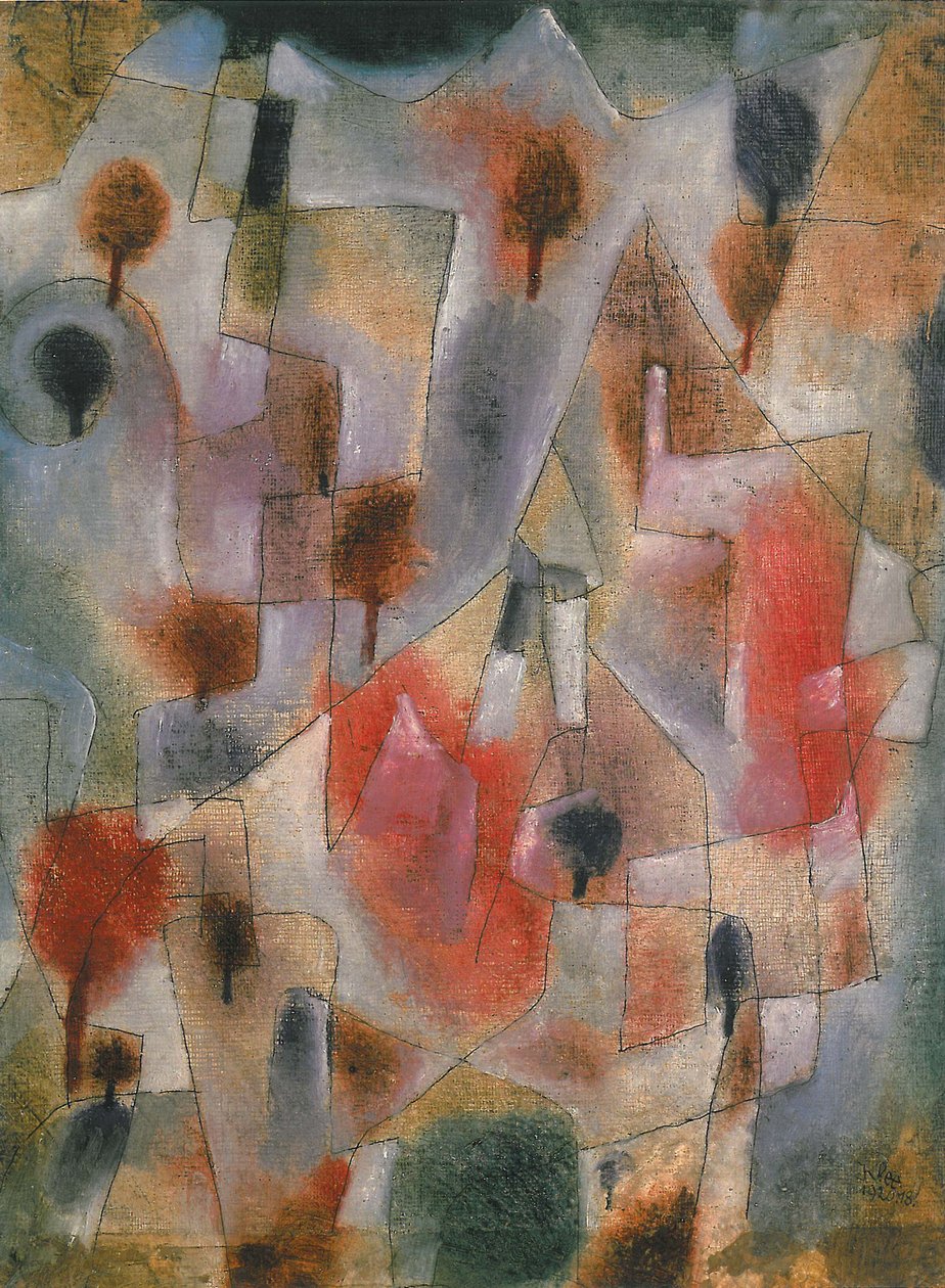 Paisaje con árboles azules y rojos, 1920 de Paul Klee