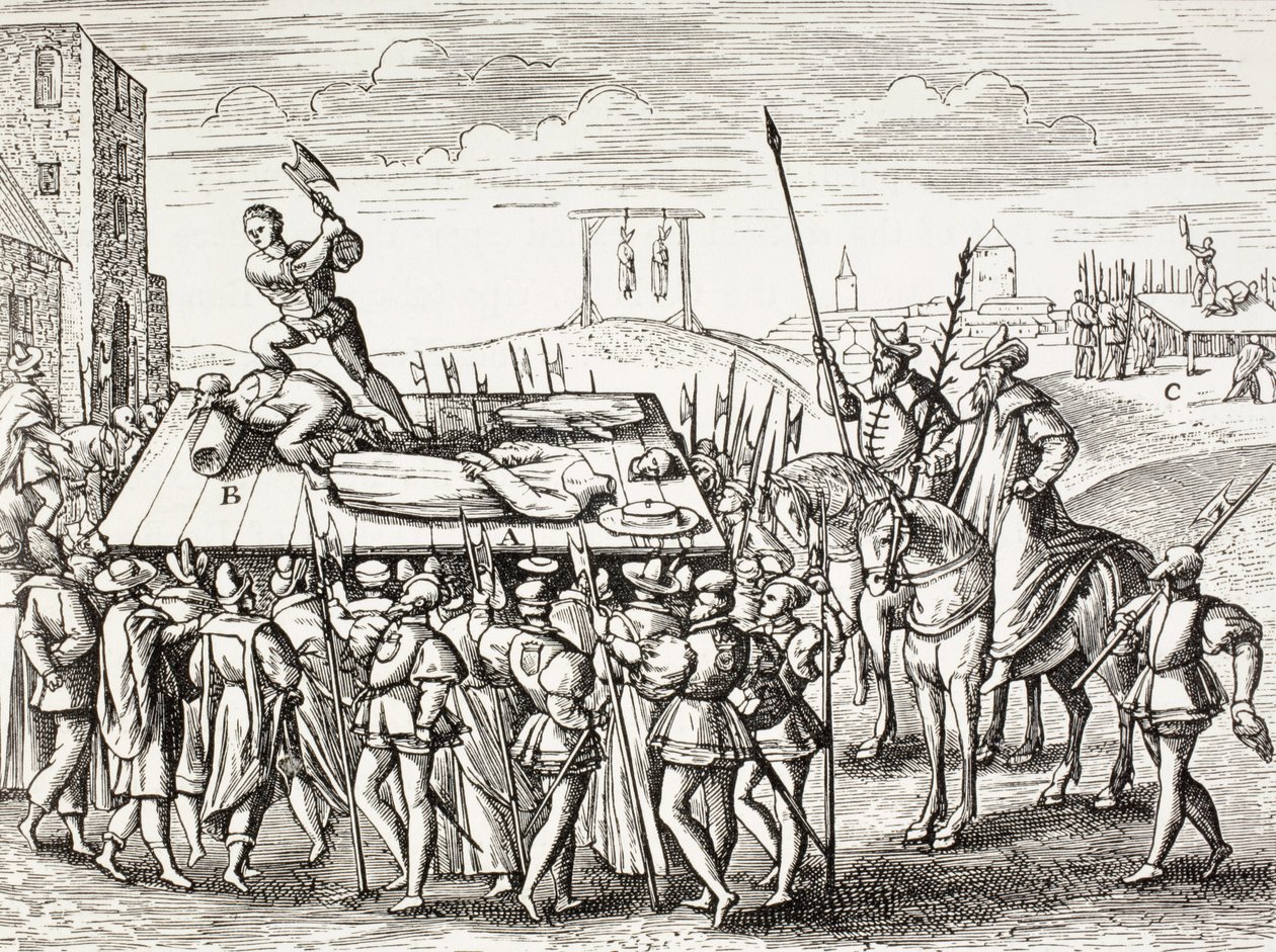 Propaganda del siglo XVI que ilustra los castigos decretados por el rey Enrique VIII contra los católicos ingleses. de Paul Lacroix