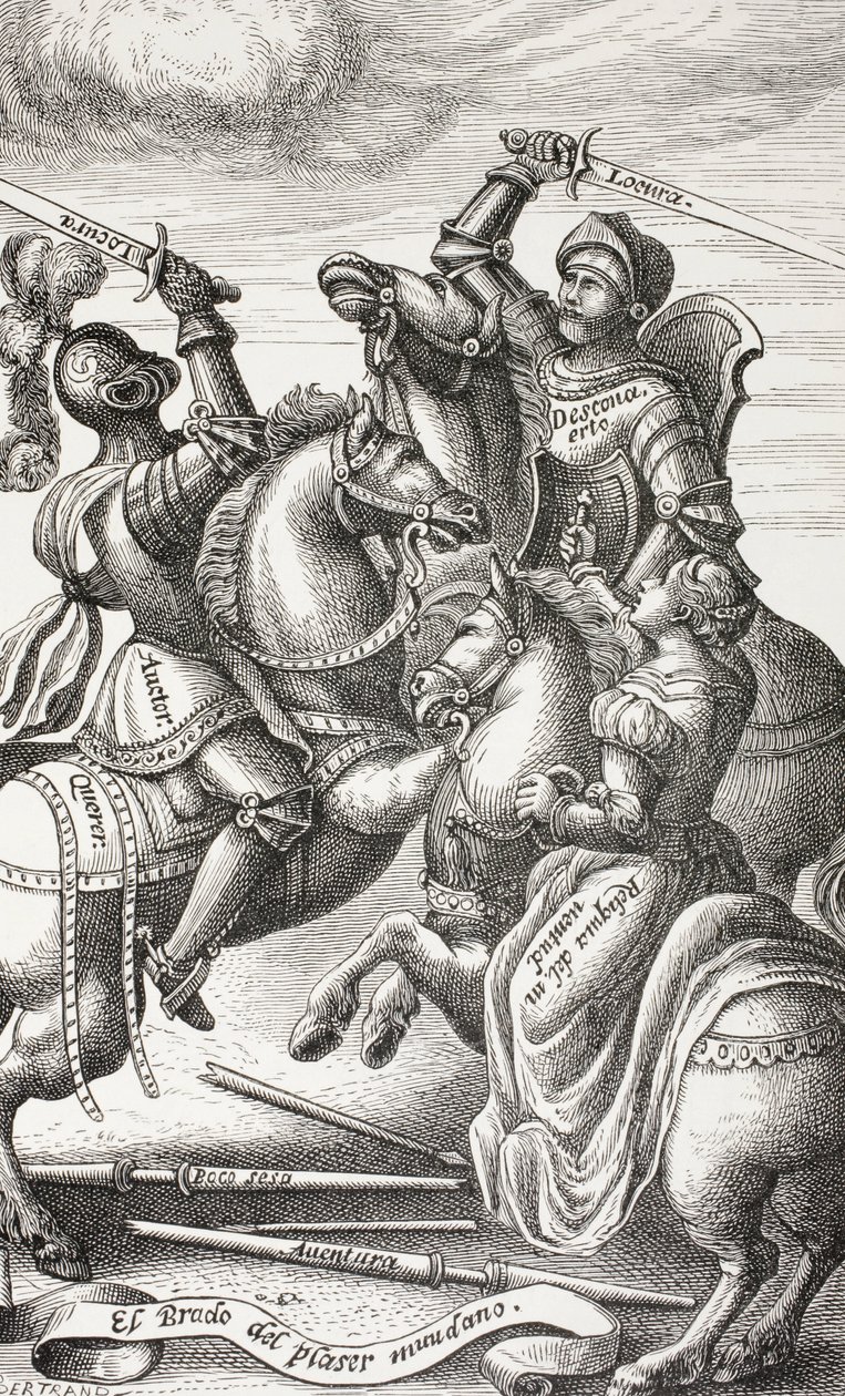 Caballería representada por figuras alegóricas. Caballeros luchando a caballo. Según una lámina de cobre del siglo XVI. de Paul Lacroix