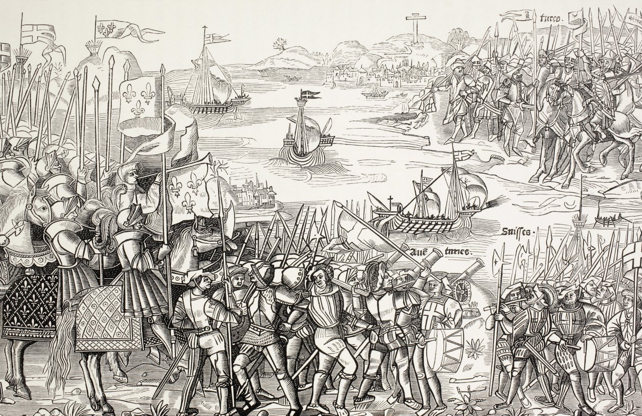 Desembarco de los cruzados en Damietta, Egipto, en 1249, durante la Séptima Cruzada. de Paul Lacroix
